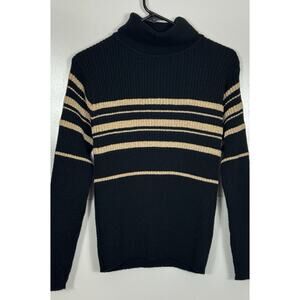 Womens American Outpost Acrylic Sweater Turtle Neck Black W/ Tan Stripes Size L